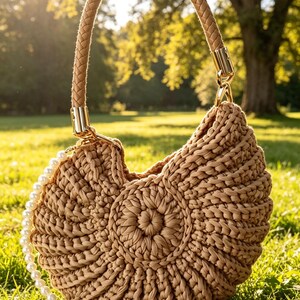 Bolso bandolera personalizado tejido a mano con forma de concha, bolso de hombro bohemio tejido, bolso de playa de verano, bolso de mujer tejido en forma de media luna.