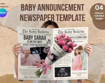 Baby Announcement Newspaper Template Canva Editable Baby Shower, Pregnancy Reveal,Baby On the Way, Baby Arrival Sign Large Newspaper Bouquet