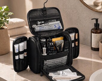 Leather Toiletry Bag for Men, Large Waterproof Dopp Kit, Groomsmen Gift, Full Grain Shaving Bag, Gift for Him Dad Husband