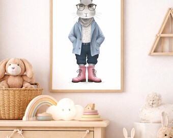 Elegante decorazione murale con coniglietto per la cameretta dei bambini / Arredamento per la cameretta dei neonati / Poster per la cameretta dei bambini