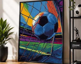 Soccer Goal Wall Art, Football Stadium Poster, Teen Boy Room Decor, Soccer Fan Gift, Colorful Sports Canvas Print, Game Room Artwork