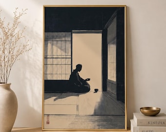 Japansk zenmeditation väggkonst utskrivbar, Wabi Sabi digital nedladdning, minimalistisk japansk inredning, terumstryck, Japandi-konst