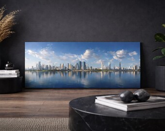 Luxury Panoramic Cityscape Canvas Wall Art | Modern Skyline Decor | Large Horizontal Living Room Canvas