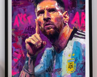 リオネル・メッシのサッカーアート、モダンサッカーイラストプリント（デジタルダウンロード）