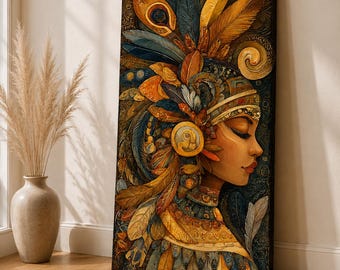 Quadro su tela raffigurante la dea Maya / Ritratto di donna tribale su tela / Decorazione con ritratto etnico