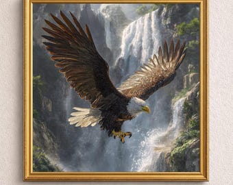 Bald Eagle Wall Art | Eagle Poster | Wildlife Photography | Nature Wall Decor | Waterfall | Rustic Cabin Decor | Bird of Prey Art