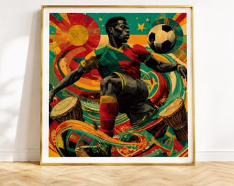 African Football Art Print, Cultural Sports Artwork, Colorful Athlete Poster, Afro Inspired Gift, Modern Interior Decor