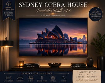 Lámina con la puesta de sol en la Ópera de Sídney, arte mural de Australia, póster imprimible de lujo, decoración moderna con fotografía de paisaje urbano.
