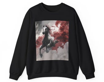 Mythical Horse Sweatshirt | Painterly Cloud Design, Unisex Crewneck