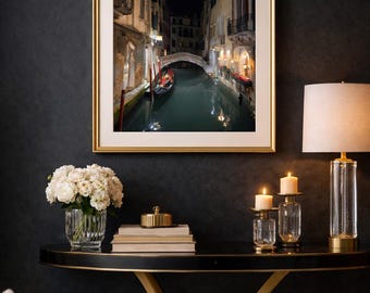 Venice Canal Printable Wall Art, Venice Night Photography Print, Digital Download, Moody Italian Wall Decor, Printable Poster