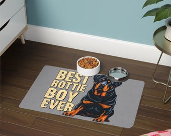 Rottweiler Pet Food Mat | Hand-Illustrated Dog Feeding Surface