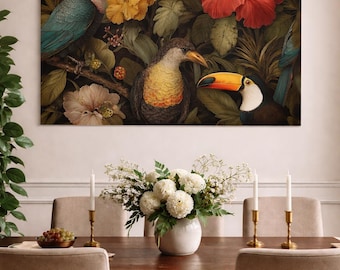 Parrot Canvas Wall Art | Tropical Canvas|  Macaw Wall Colorful Bird |Jungle Wall Art | Botanical