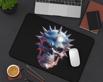 Spiked Metallic Skull Desk Mat | Gothic Skull Mouse Pad