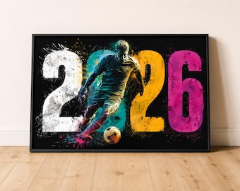 2026 Soccer Wall Art Printable, Football Player Poster, FIFA World Cup 2026 Decor, Sports Room Print, Teen Boy Bedroom Art