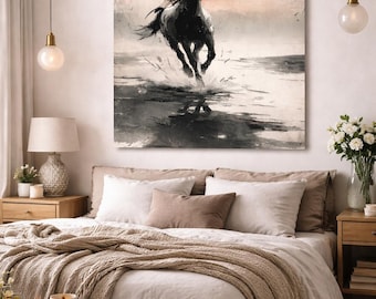 Running Black Horse Matte Canvas | Wall Art