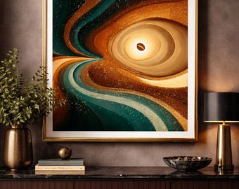 Poster astratto a spirale con chicchi di caffè, serie n. 3 / Poster arrotolato / Onde di colore di metà secolo