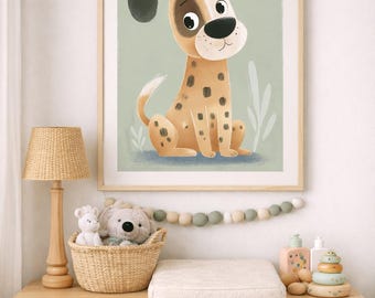 Poster con cucciolo dei cartoni animati / Arte murale stravagante per la cameretta dei bambini, decorazione per la cameretta