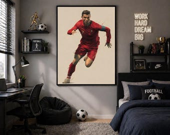 Póster imprimible de Cristiano Ronaldo, arte de pared CR7, lámina de fútbol, póster de jugador de fútbol, decoración deportiva, arte de pared para gimnasio, descarga digital