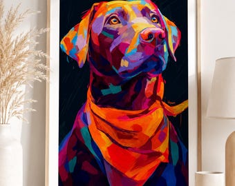 カラフルな犬のウォールアートプリント、抽象的なラブラドールポップアートポスター、モダンなペットポートレート装飾ダウンロード