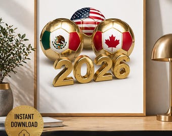 Póster imprimible del Mundial 2026, regalo de arte mural de fútbol, decoración de fútbol, lámina deportiva, habitación de niños, descarga instantánea