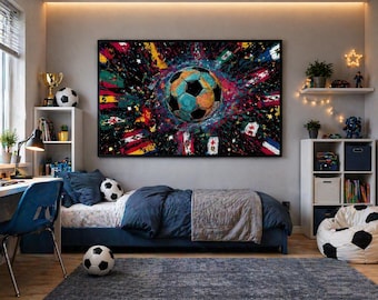 Lámina decorativa de fútbol para imprimir, póster de fútbol americano, decoración deportiva colorida, habitación de niños, habitación de adolescentes gamers, descarga digital, regalo para aficionados al fútbol.