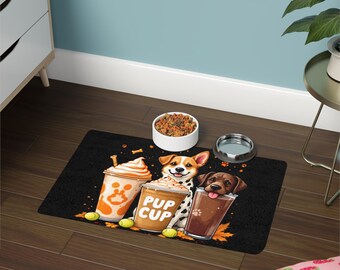 Pup Cup Puppies Pet Food Mat | 12x18 Dog Bowl Placemat