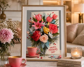 Lámina decorativa imprimible para el Día de la Madre, regalo floral para mamá, descarga digital de flores rosas, elegante lámina decorativa para el Día de la Madre.