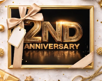 Regalo imprimible para el segundo aniversario, arte mural para aniversario de oro, regalo de boda de 2 años para parejas, póster moderno en negro y dorado, decoración de descarga instantánea