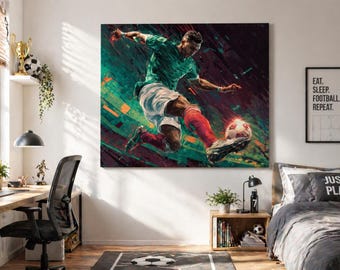Lámina decorativa de fútbol para imprimir, póster de fútbol para descargar, decoración deportiva para habitación de niños, lámina de atleta, arte abstracto moderno de fútbol.