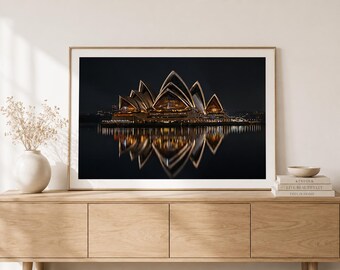 Lámina decorativa de la Ópera de Sídney, póster de fotografía arquitectónica de lujo, decoración costera minimalista moderna.