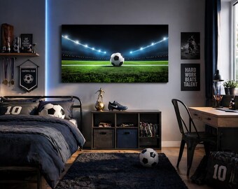 Lámina decorativa de fútbol para imprimir, póster de fútbol para descargar digitalmente, decoración para habitación de niños, lámina deportiva infantil, arte mural de estadio, regalo para amantes del fútbol.