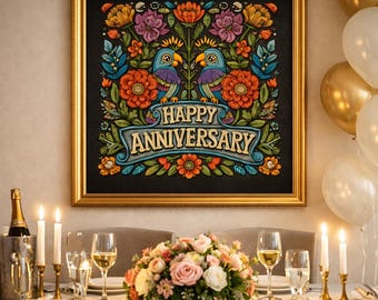 Letrero de Feliz Aniversario Imprimible / Decoración de Pared de Aniversario / Póster Imprimible / Decoración de Aniversario de Bodas / Lámina con Frase de Amor / Descarga Instantánea