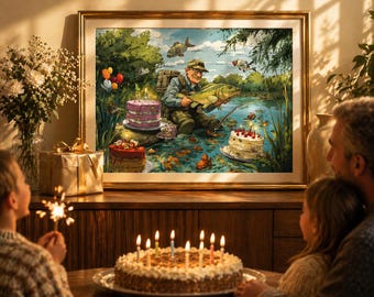 Regalo de pesca para papá / Arte de pared para pescadores / Regalo de cumpleaños para el abuelo / Decoración de pesca / Lámina única para la habitación de los aficionados