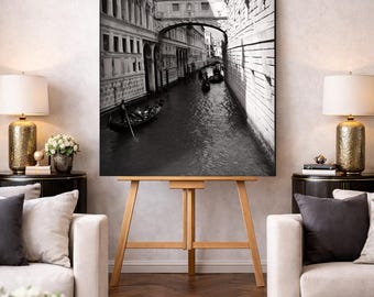 Bridge of Sighs Venice Canvas | Black and White Wall Art | Italian Canal Photography | Minimalist Bedroom Office Decor