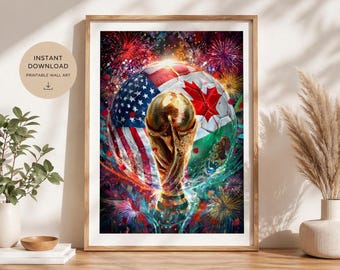 World Cup 2026 Wall Art Printable, Soccer Poster, Football Decor, USA Canada Mexico Print, Gift for Him, Sports Room Art