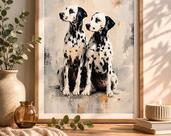 ダルメシアンのウォールアートプリント、犬の絵画プリント、ニュートラルなペット装飾、モダンファームハウスアートダウンロード