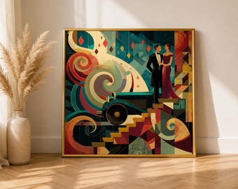 Art Deco Couple Wall Art, Great Gatsby Decor, Roaring 20s Poster, Vintage Luxury Artwork, Elegant Dining Room Print