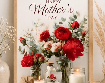 Lámina decorativa imprimible para el Día de la Madre, regalo para mamá, póster floral descargable, estampado de rosas románticas, tamaños A4 y A3, decoración para el Día de la Madre.