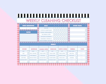 Colourful Weekly Cleaning Checklist Pad | A5 Tear-Off Notepad | 120gsm | Optional Magnetic Strip