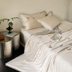 Juego de edredón Silky Butterfly, fibra Tencel Lyocell, juego de ropa de cama refrescante para el verano, cama individual, matrimonial o queen, regalo de inauguración de casa para ella con estética imagen 10