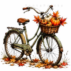 15 JPG Autumn Clipart | Cute Whimsical Watercolor Fall Bicycle Harvest Collection | Cozy Autumn Digital Download for Crafts