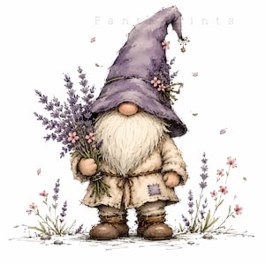 15 JPG Whimsical Garden Gnome Clipart | Cute Spring Gnome Watercolor Clipart for Crafts & Sublimation