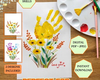 Handafdruk Moederdag, handafdruk kunstboeket, handafdruk aandenken peuter, handafdruk kinderbloem DIY, gepersonaliseerd cadeau van kinderen