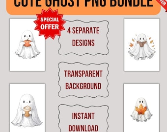 Leuke spook PNG-bundel, Boekige spook SVG, Gezellige Halloween-clipart, Spookachtig seizoen sublimatieontwerp, Spooklezer PNG, Digitale download