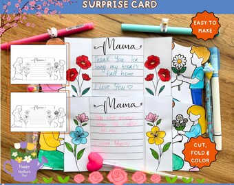 Moederdag Kleurkaart Knutselen voor kinderen, DIY Moederdagcadeau, zondagsschoolambachten, afdrukbaar werkblad Moederdag, peuteropvang