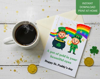 LGBT St. Patrick's Day Card, Rainbow Clover-groet, Queer Pride (digitale download)