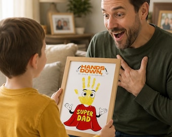 Handafdruk superheld vader, Vaderdagcadeau van kinderen, Hands Down My Dad is a Superhero Keepsake, Peuterdagopvang activiteit