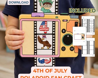 4 juli Craft for Kids, patriottische polaroidcamera papierkunst, Independence Day kleuractiviteit, afdrukbare aandenken VS