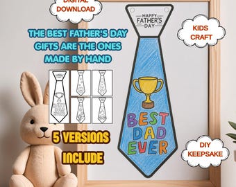 Vaderdagcadeau voor kinderen, afdrukbare vaderdagstropdas, kleurplaat beste vader ooit, doe-het-zelf aandenken voor peuters