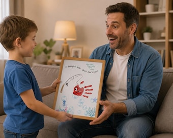Vissende vader handafdruk kunst ambacht | Vaderdagcadeau van Toddler Kids | Ik ving de beste vader ooit afdrukbaar | Verjaardagscadeau visser